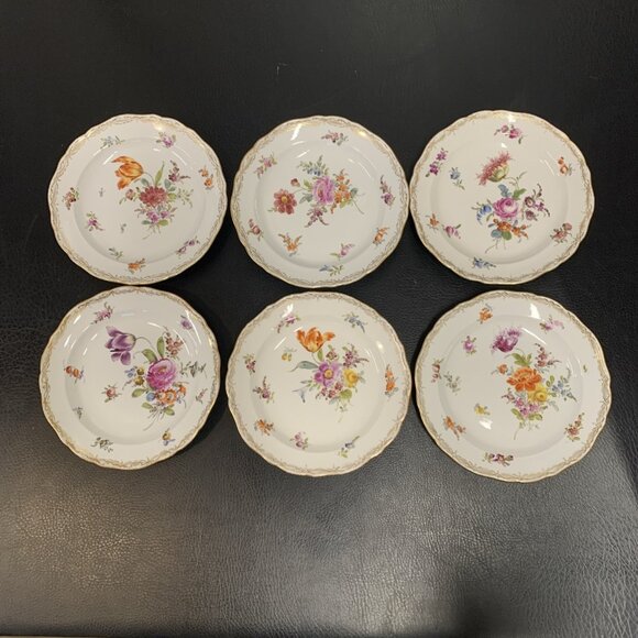 6 Antique Meissen Porcelain Plates 18th Century Hand Painted Floral Rococo 8.25" - Picture 1 of 14